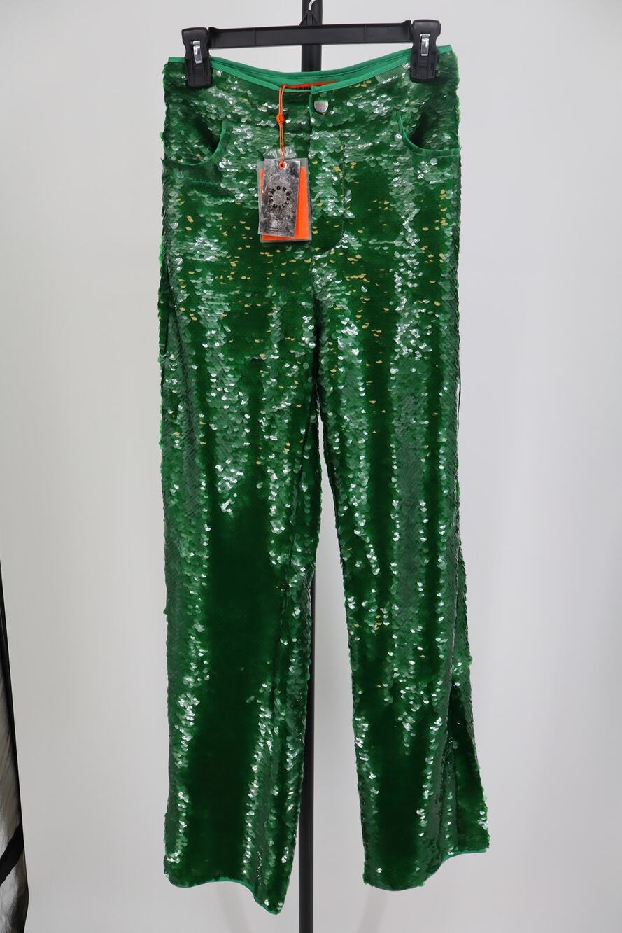 NEW Can Can Pants Green Sequin Sparkly Party High Rise Wide Leg Size 4